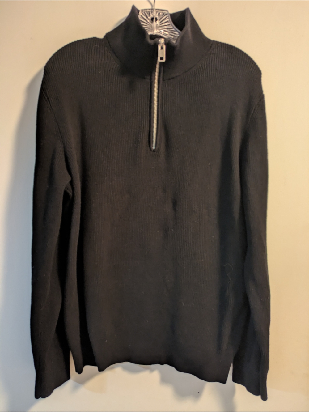 H&M Black Zip-Front Ribbed Mock Neck Sweater